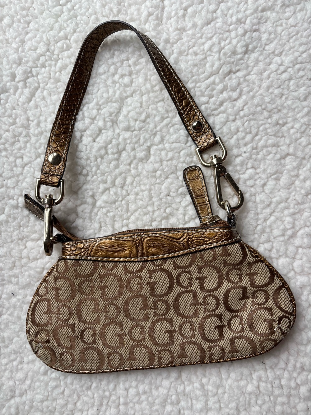 Guess RARE Vintage Y2K Gold Monogram Mini Top Handle Purse Bag - Picture 3 of 5
